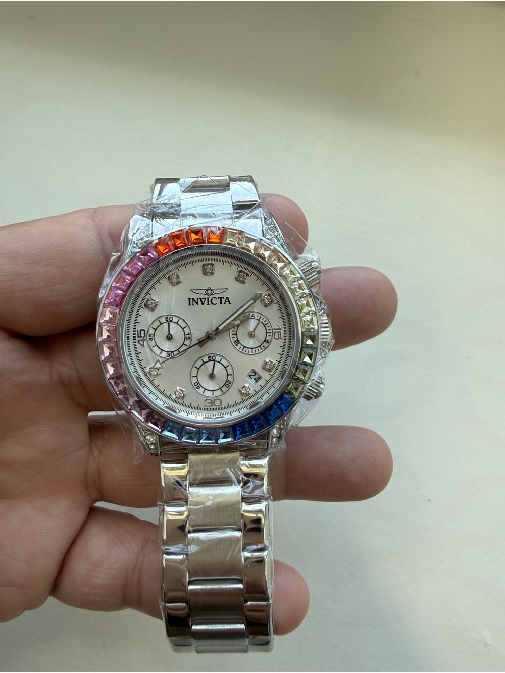 Invicta Men’s Silver Chronograph Watch with Rainbow Bezel - Picture 3 of 5